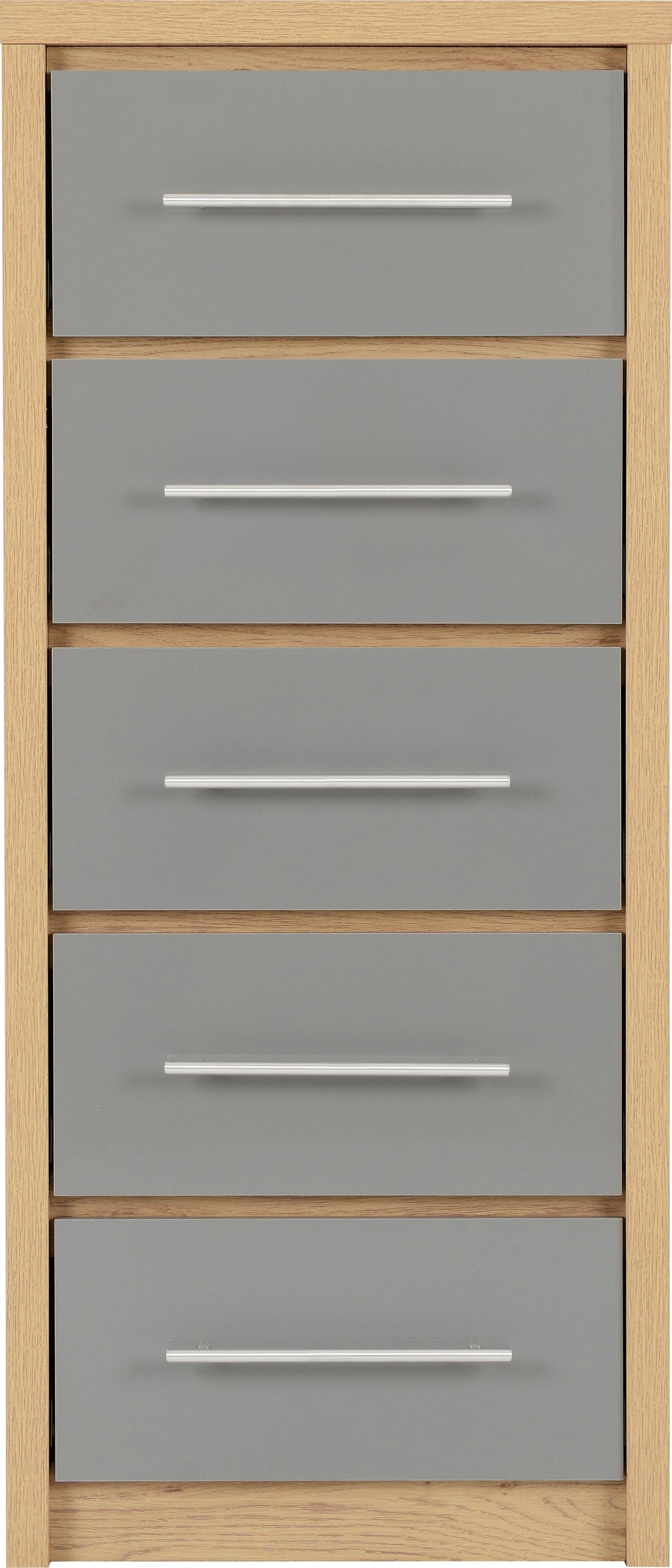 Seville 5 Drawer Narrow Chest - Grey Gloss/Light Oak Effect Veneer - view 8