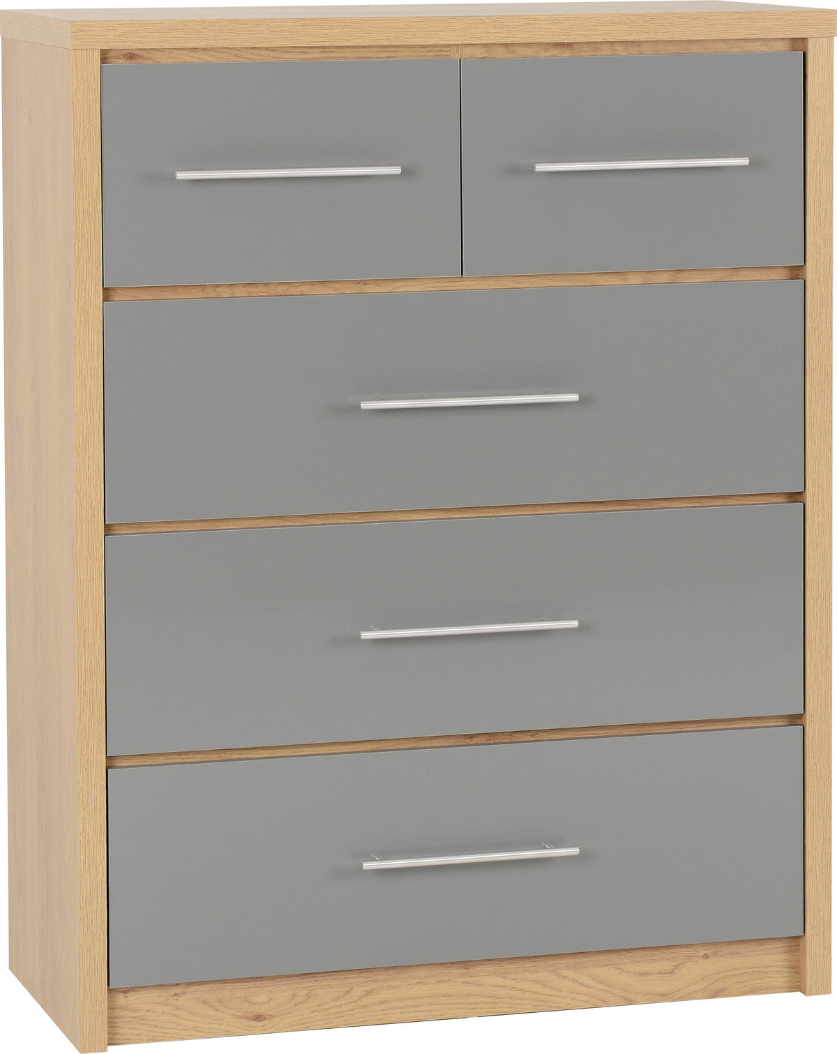 Seville 3+2 Drawer Chest - Grey Gloss/Light Oak Effect Veneer - view 9
