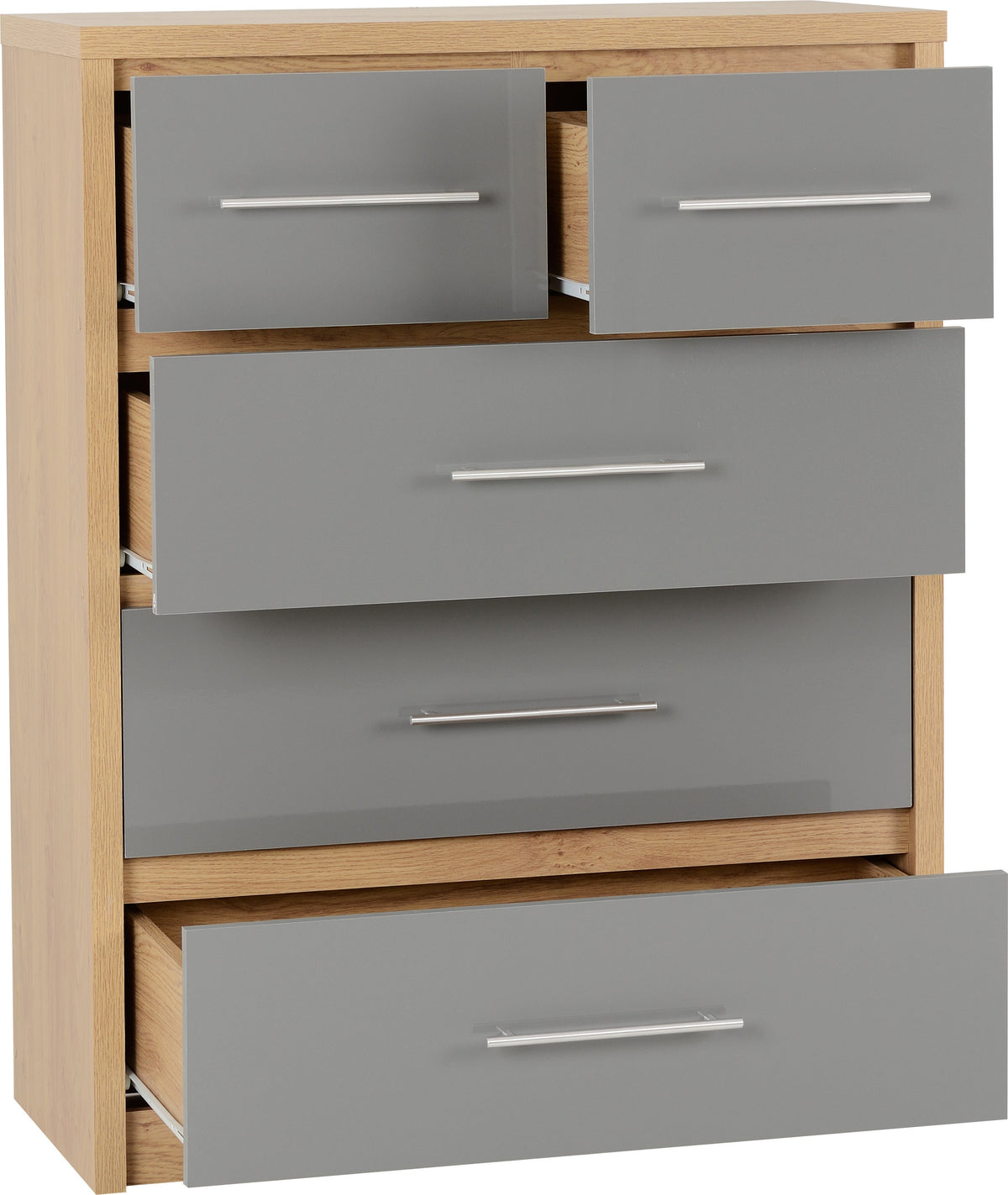 Seville 3+2 Drawer Chest - Grey Gloss/Light Oak Effect Veneer - view 8