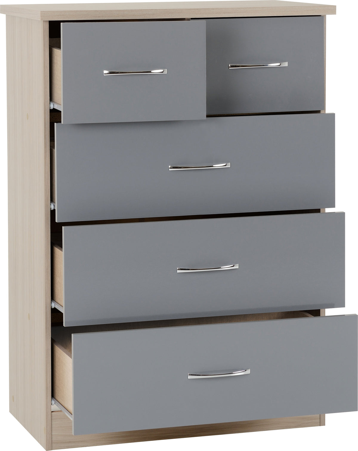 Nevada 3+2 Drawer Chest - Grey Gloss/Light Oak Effect Veneer - view 9