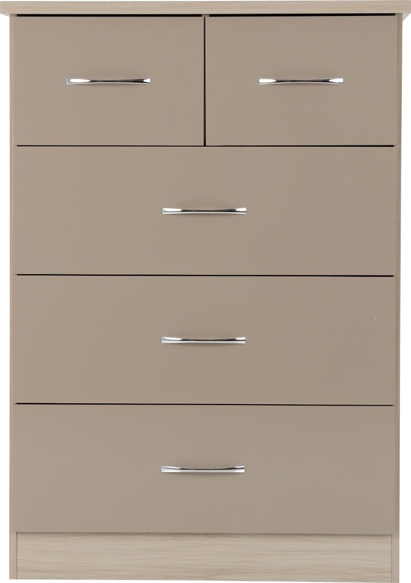 Nevada 3+2 Drawer Chest - Oyster Gloss/Light Oak Effect Veneer - view 4