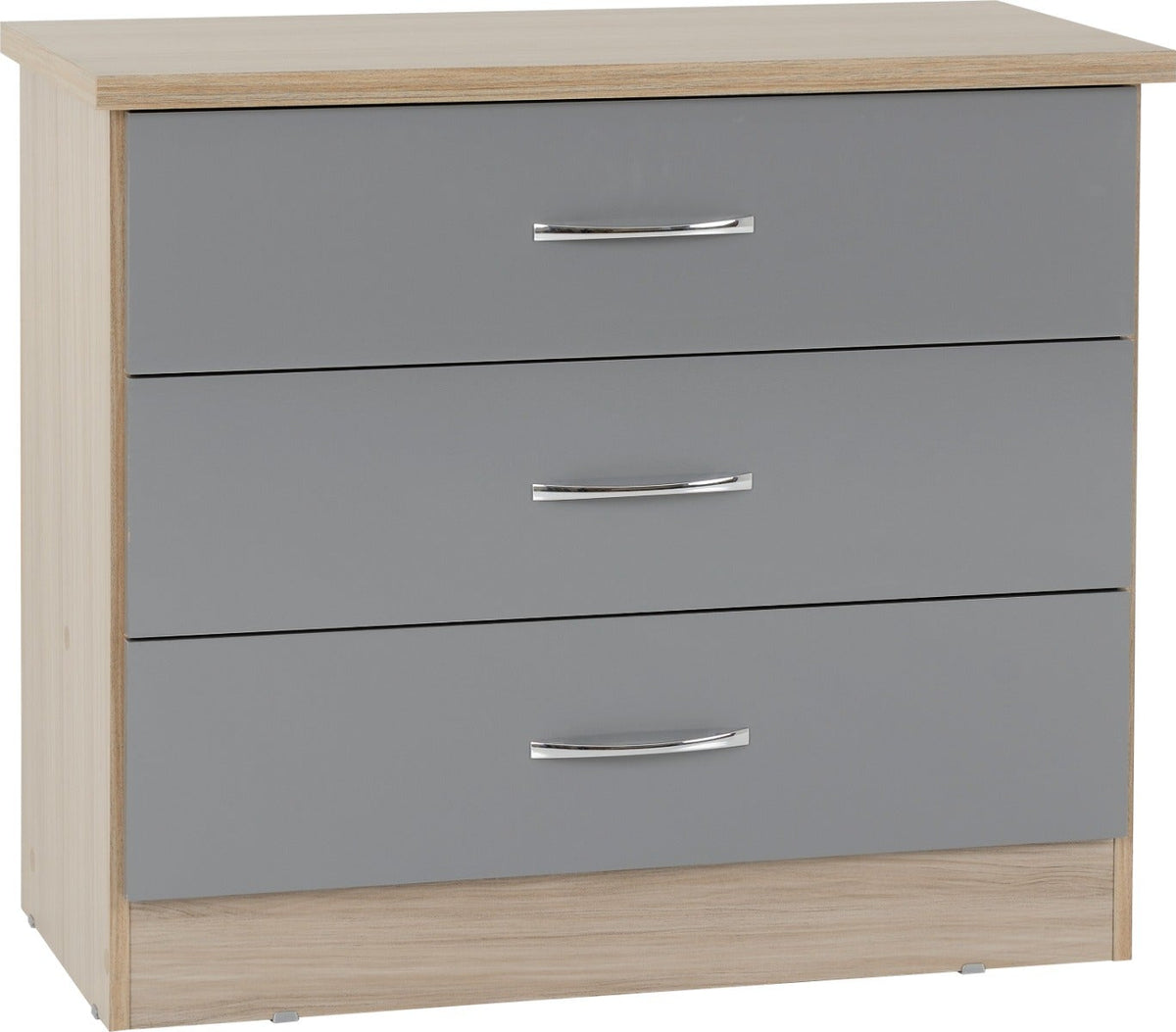 Nevada 3 Drawer Chest - Grey Gloss/Light Oak Effect Veneer - view 2