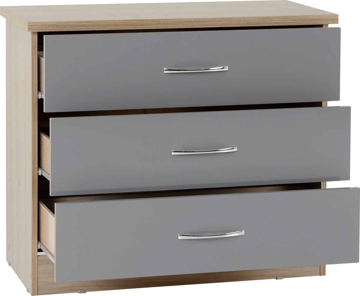 Nevada 3 Drawer Chest - Grey Gloss/Light Oak Effect Veneer - view 3