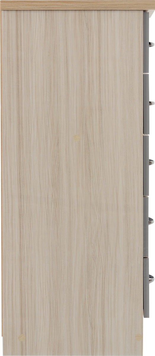 Nevada 5 Drawer Narrow Chest - Grey Gloss/Light Oak Effect Veneer - view 5