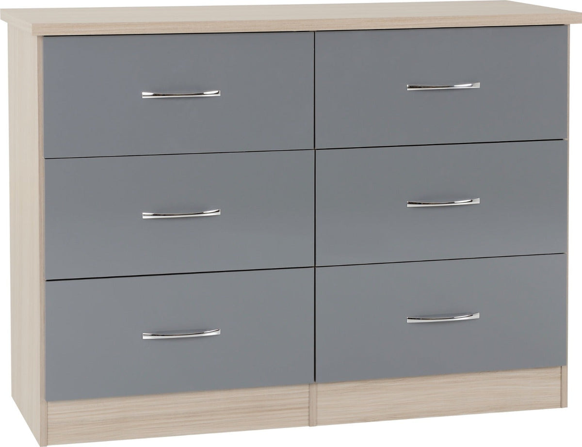 Nevada 6 Drawer Chest - Grey Gloss/Light Oak Effect Veneer - view 2