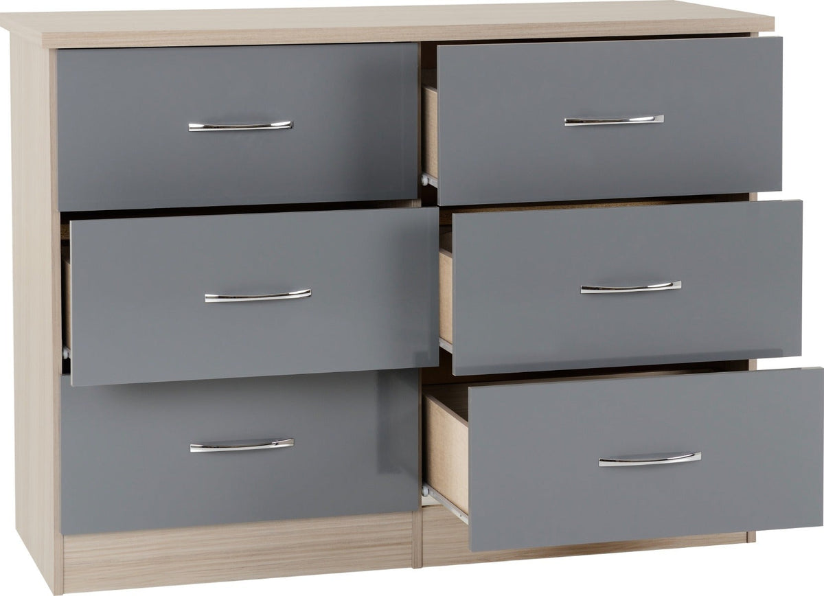Nevada 6 Drawer Chest - Grey Gloss/Light Oak Effect Veneer - view 3