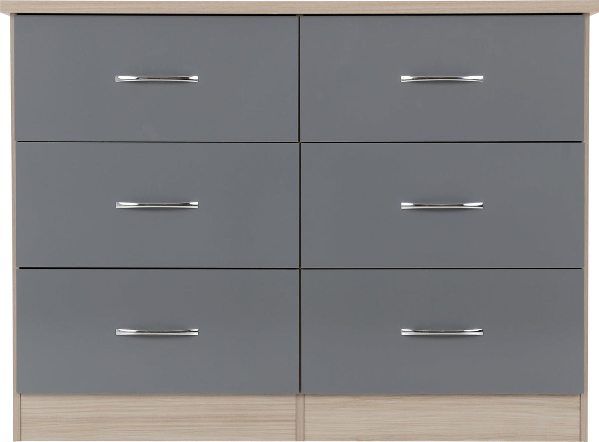 Nevada 6 Drawer Chest - Grey Gloss/Light Oak Effect Veneer - view 4