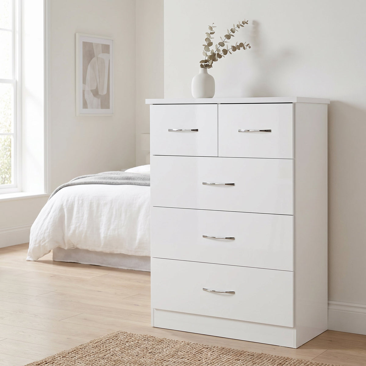 Nevada 3+2 Drawer Chest - White Gloss