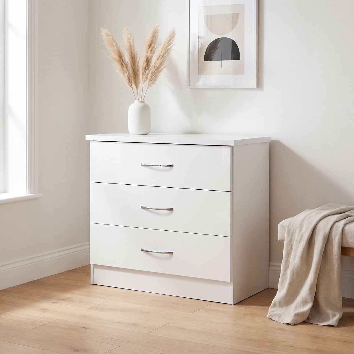 Nevada 3 Drawer Chest - White Gloss