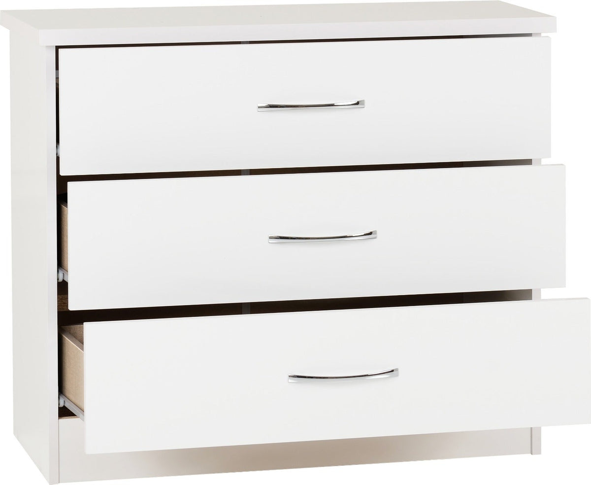 Nevada 3 Drawer Chest - White Gloss - view 3