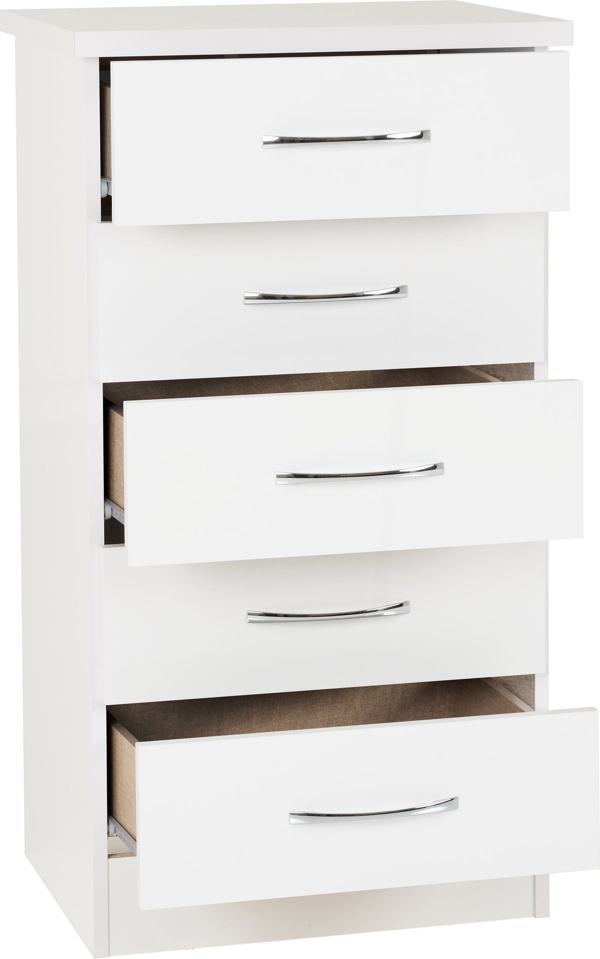 Nevada 5 Drawer Narrow Chest - White Gloss - view 16