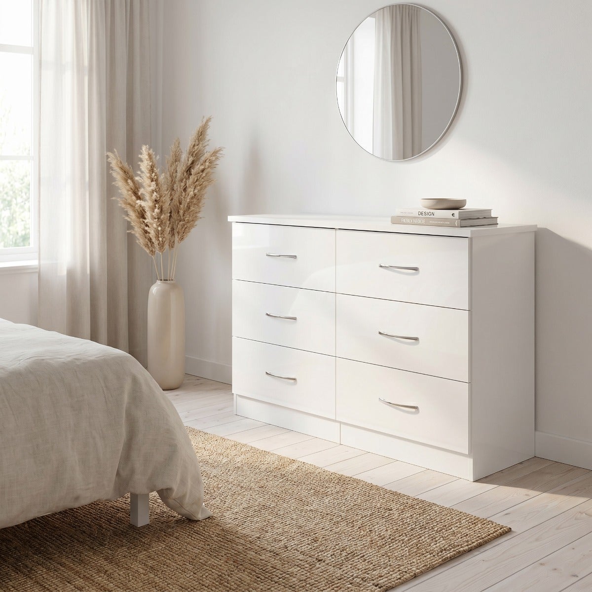 Nevada 6 Drawer Chest - White Gloss