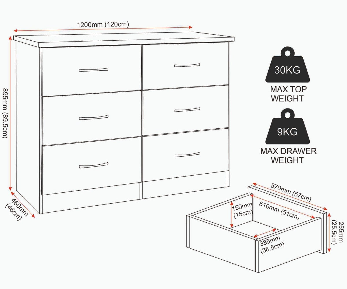 Nevada 6 Drawer Chest - White Gloss - view 9