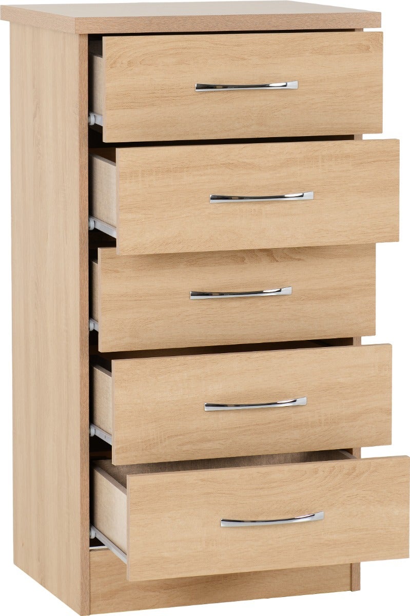 Nevada 5 Drawer Narrow Chest - Sonoma Oak Effect - view 3