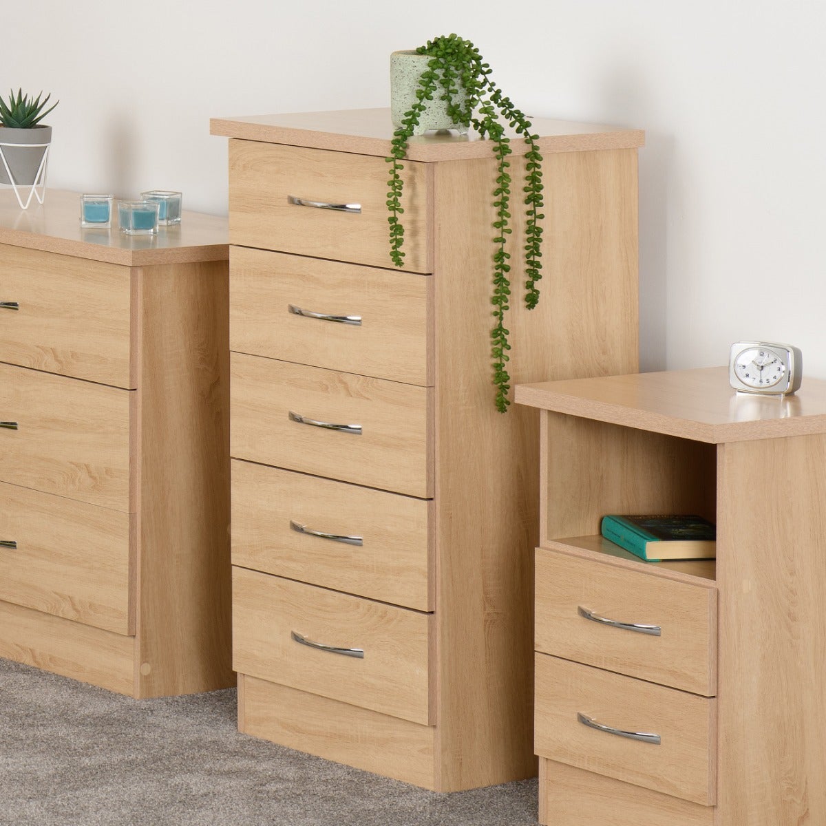 Nevada 5 Drawer Narrow Chest - Sonoma Oak Effect - view 10