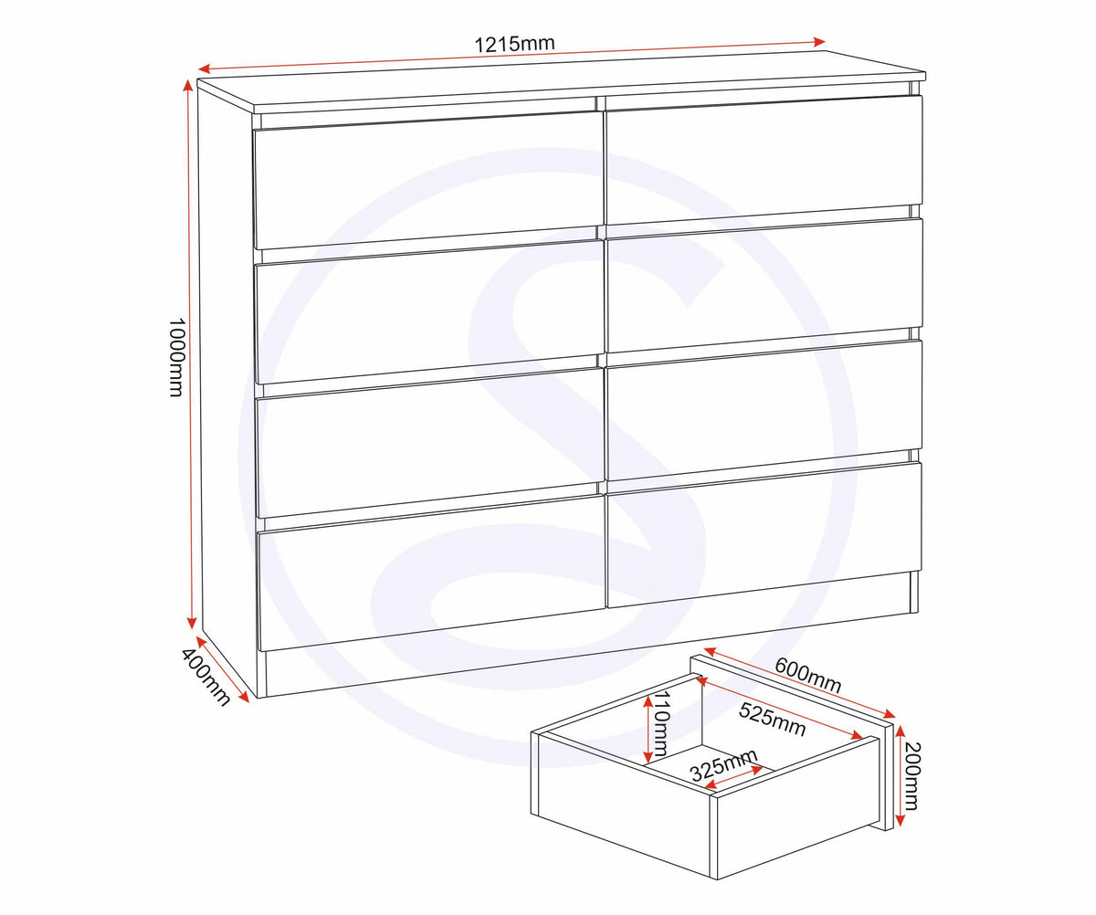 Malvern 8 Drawer Chest - Grey - view 3