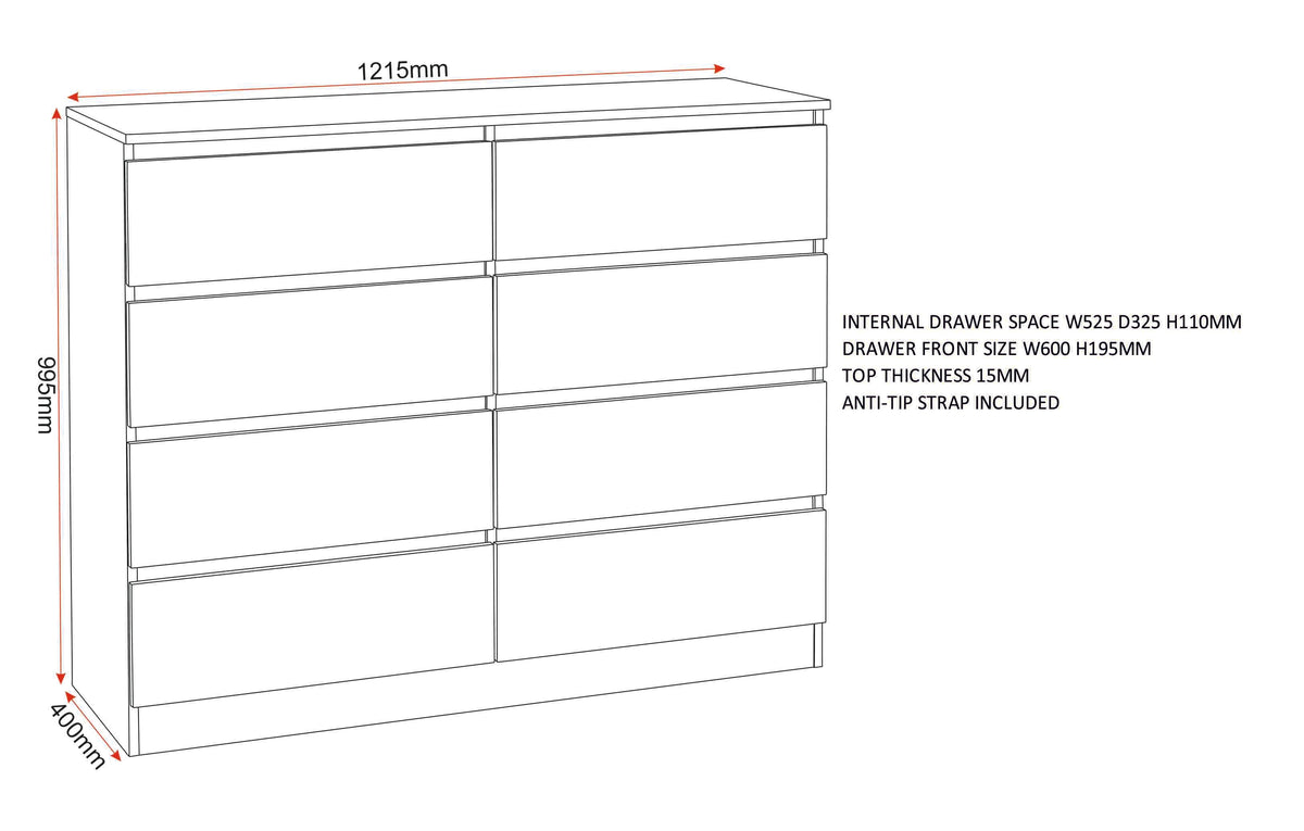Malvern 8 Drawer Chest - Grey - view 2