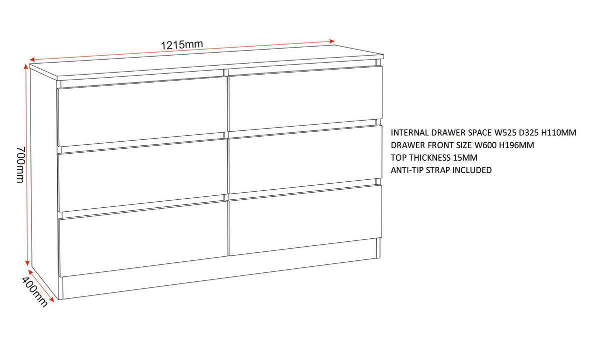 Malvern 6 Drawer Chest - White - view 2