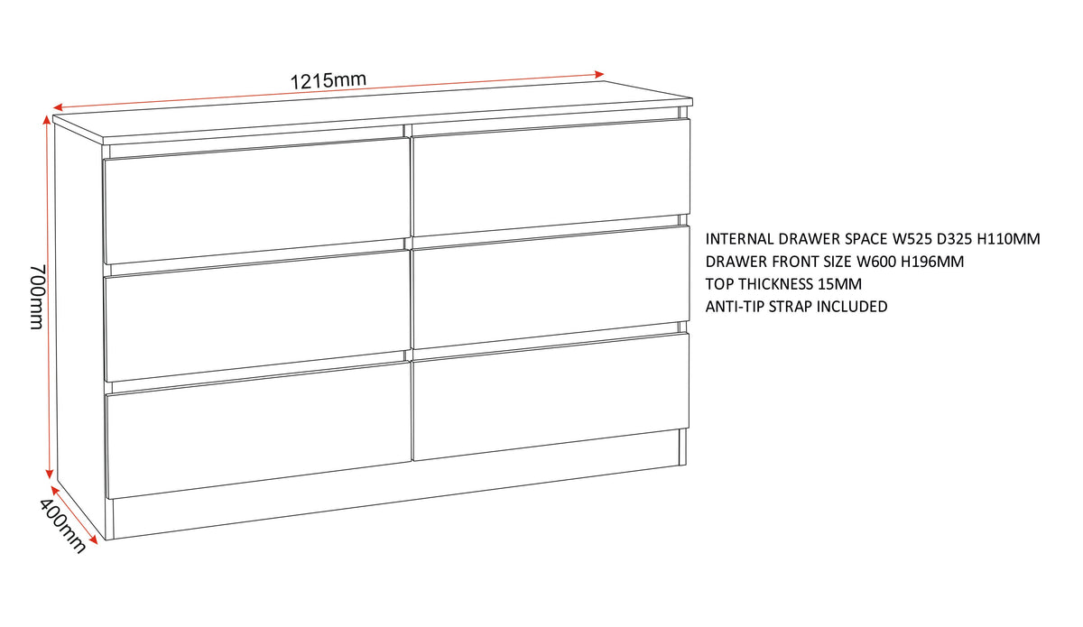 Malvern 6 Drawer Chest - Grey - view 2