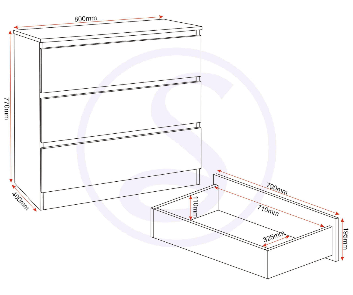 Malvern 3 Drawer Chest - Black - view 3