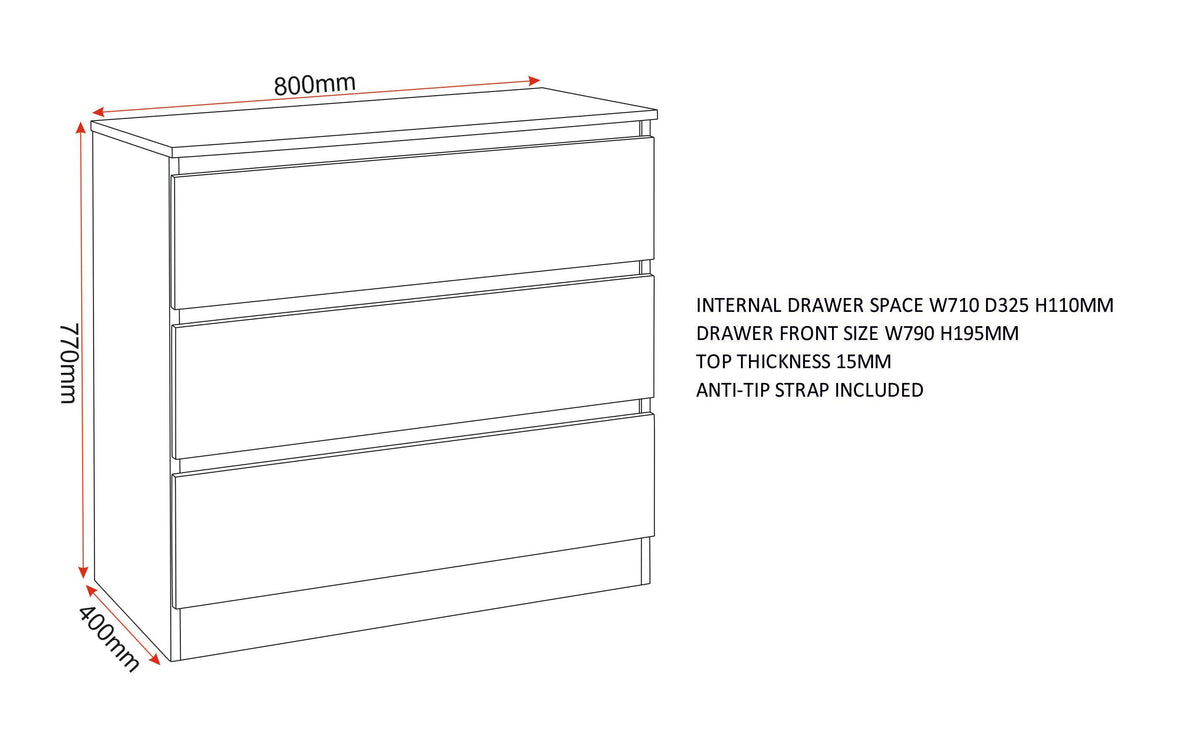 Malvern 3 Drawer Chest - Black - view 2