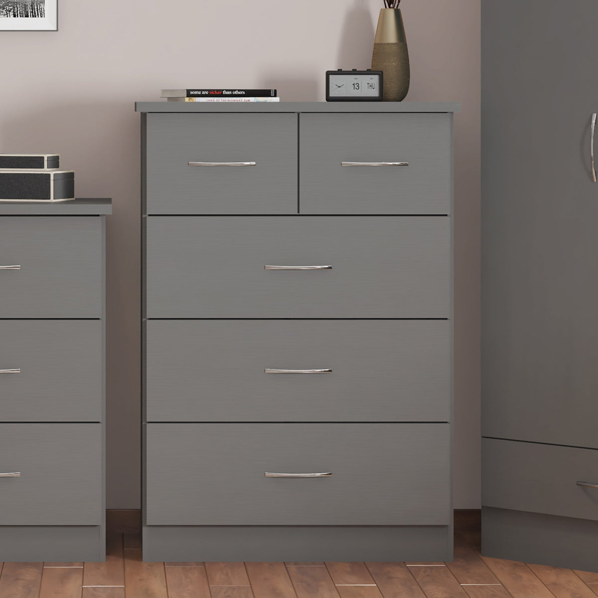 Nevada 3+2 Drawer Chest - 3D Effect Grey - view 3