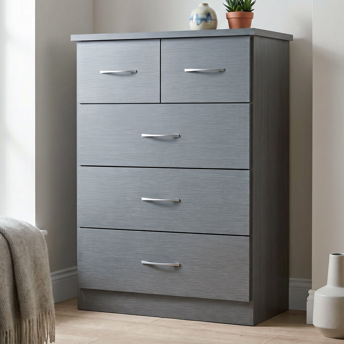 Nevada 3+2 Drawer Chest - 3D Effect Grey