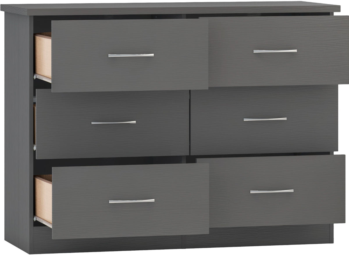 Nevada 6 Drawer Chest - 3D Effect Grey - view 3