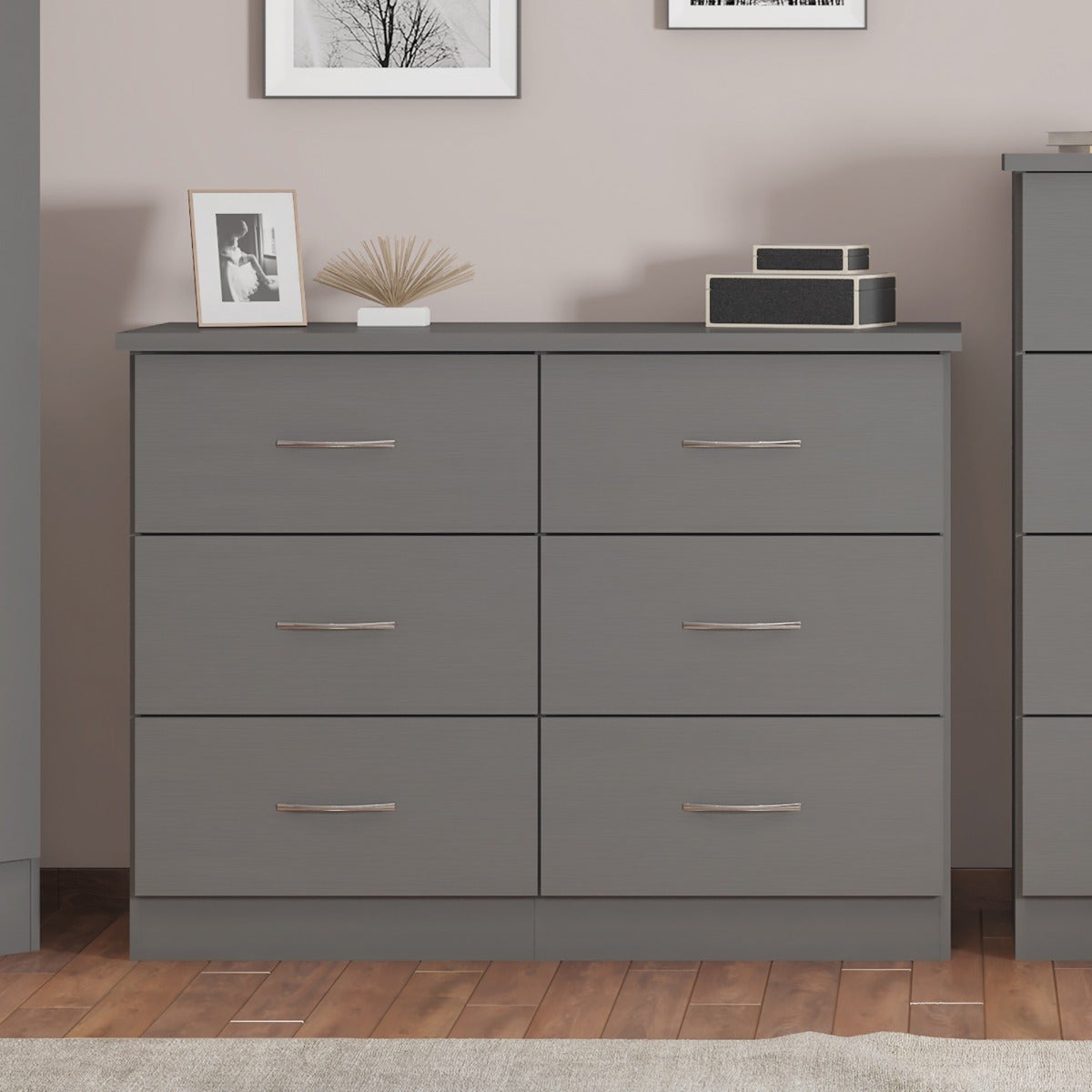 Nevada 6 Drawer Chest - 3D Effect Grey - view 10