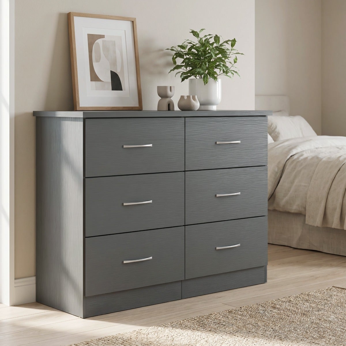 Nevada 6 Drawer Chest - 3D Effect Grey