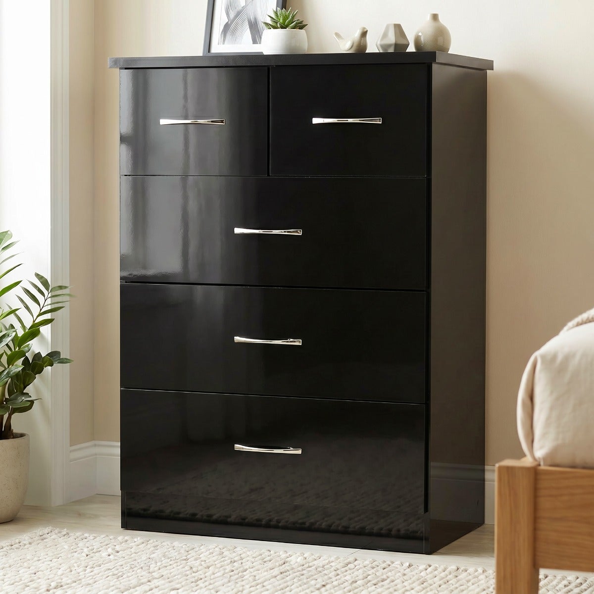 Nevada 3+2 Drawer Chest - Black Gloss