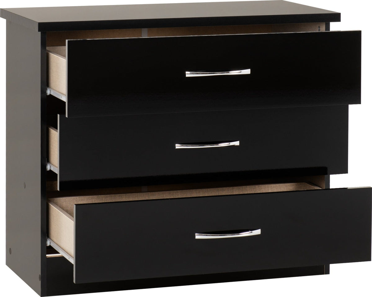 Nevada 3 Drawer Chest - Black Gloss - view 3