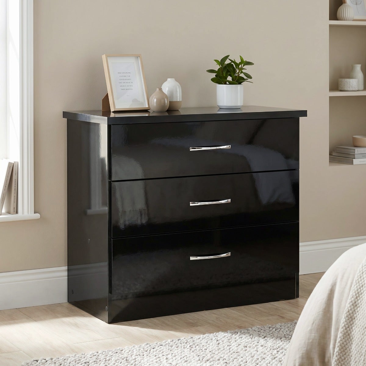 Nevada 3 Drawer Chest - Black Gloss