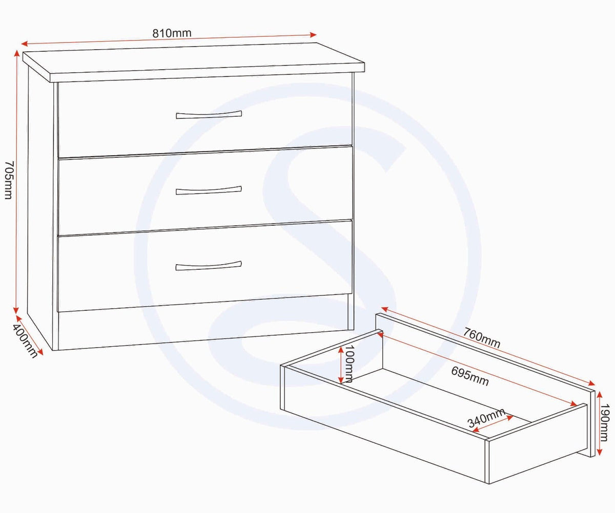 Nevada 3 Drawer Chest - Black Gloss - view 10