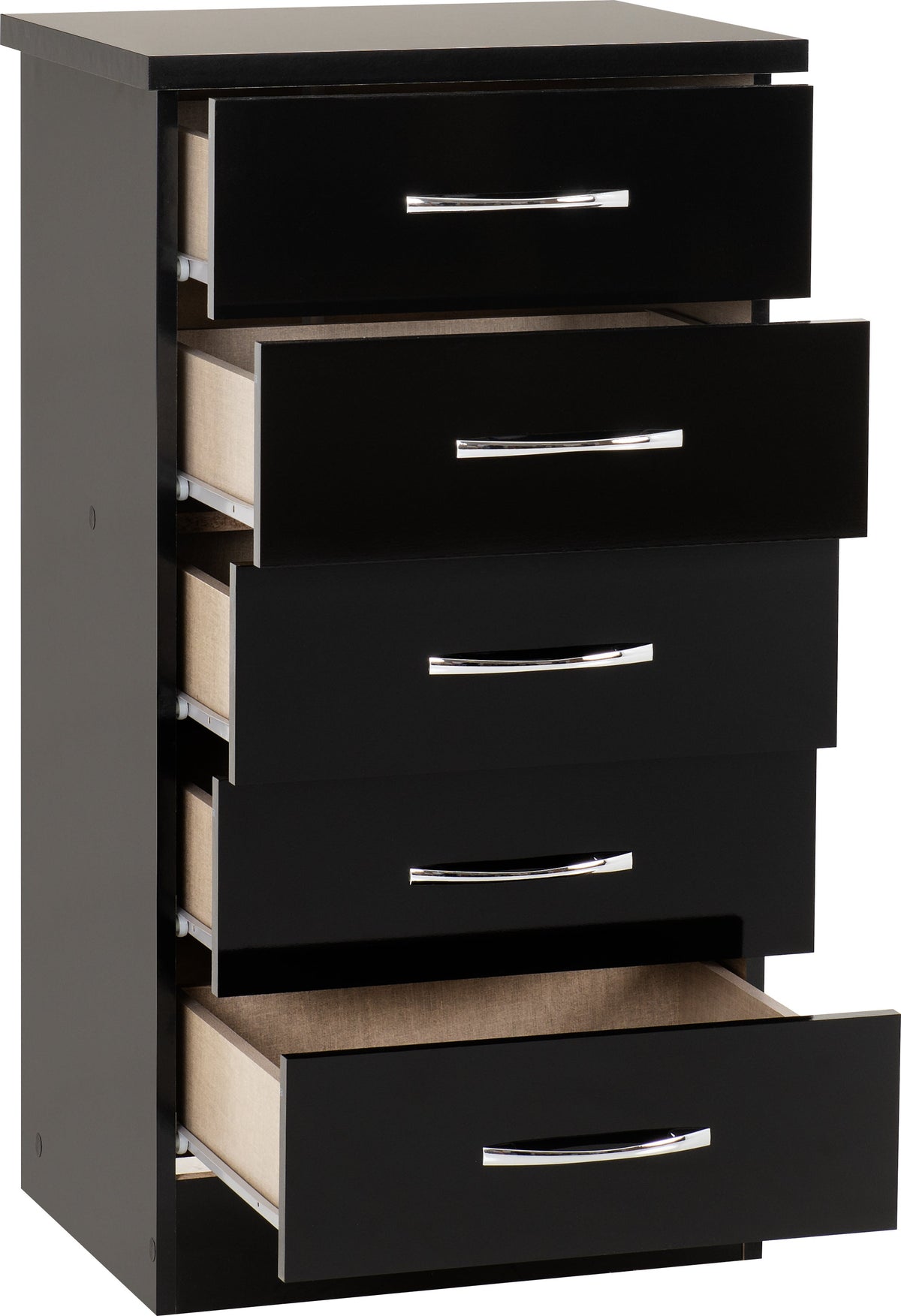 Nevada 5 Drawer Narrow Chest - Black Gloss - view 10