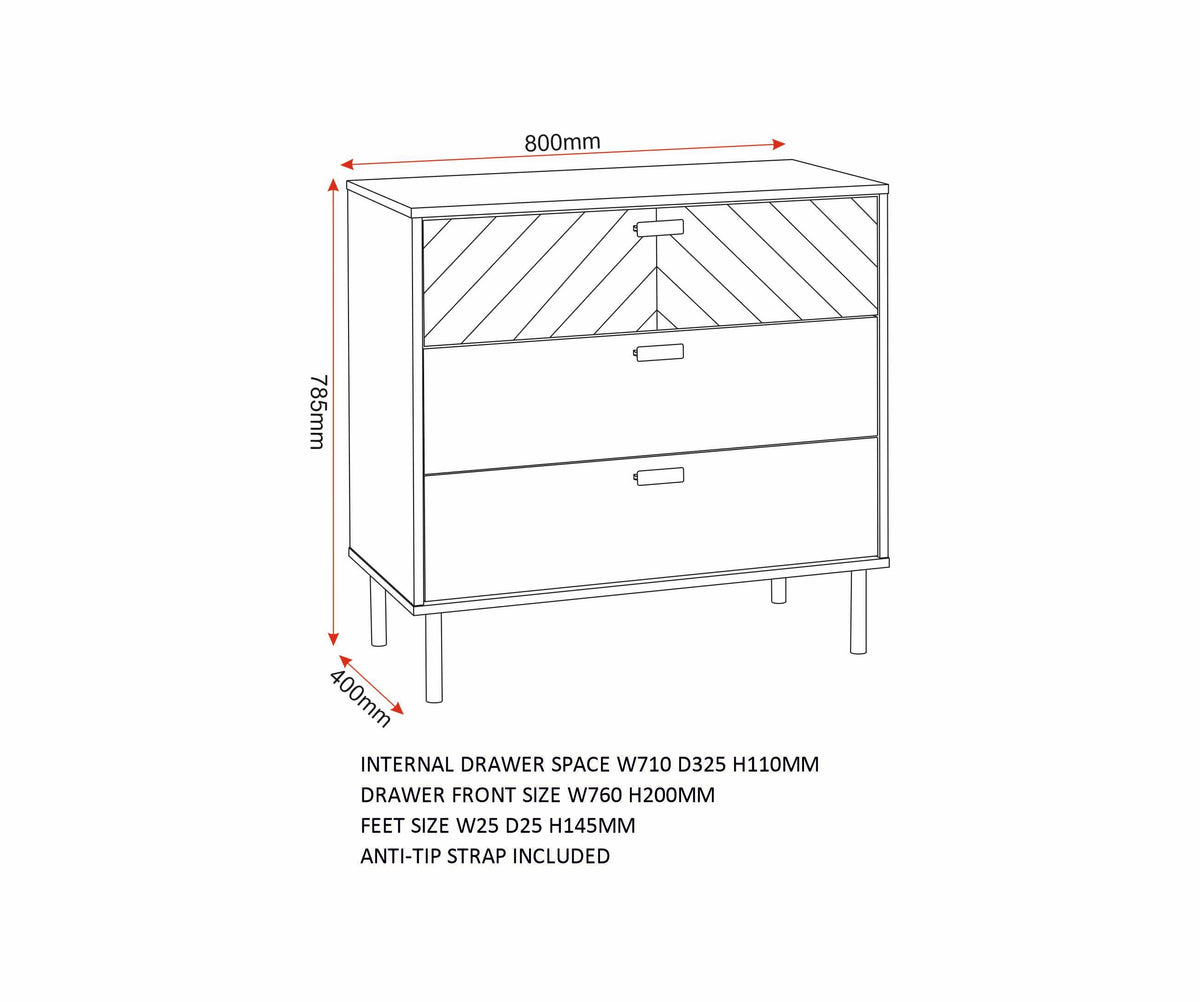 Leon 3 Drawer Chest - Medium Oak Effect - view 3