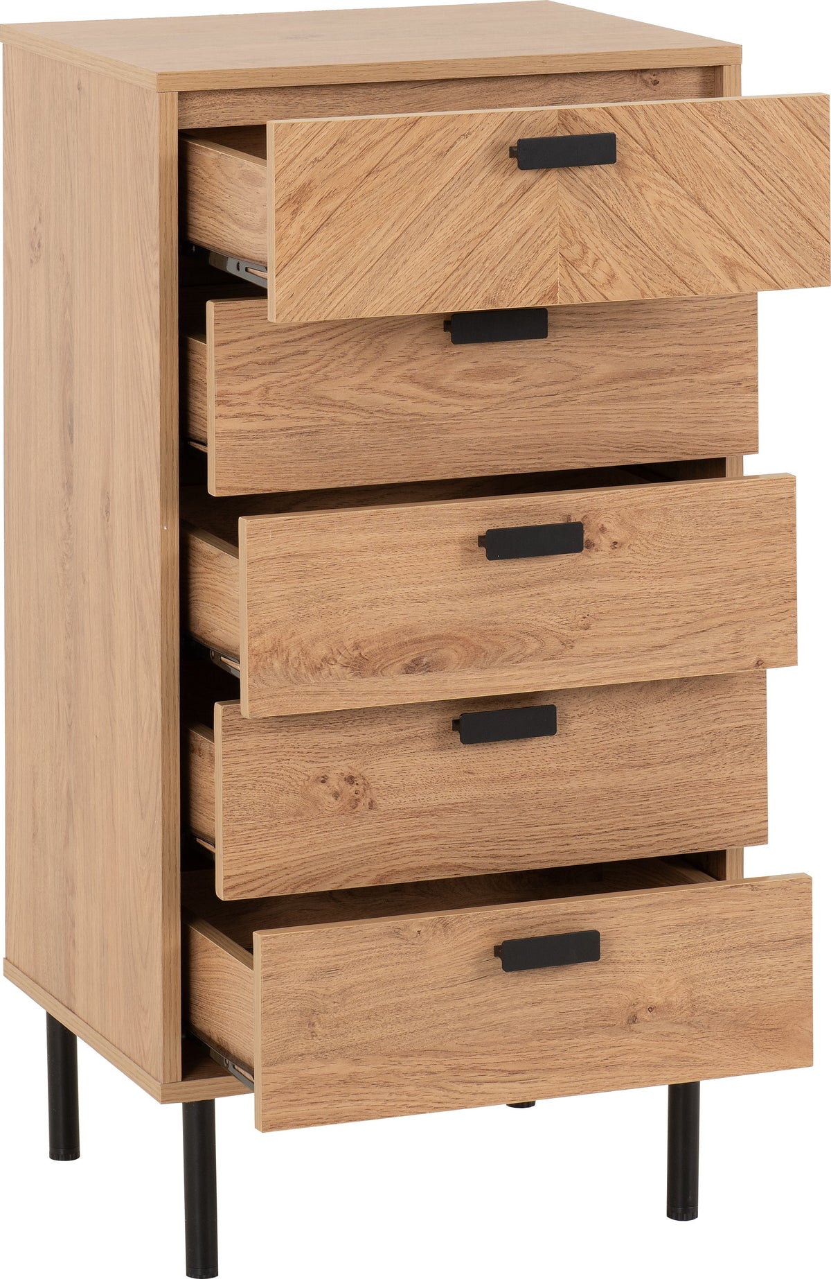 Leon 5 Drawer Narrow Chest - Medium Oak Effect - view 9