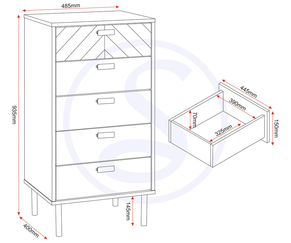 Leon 5 Drawer Narrow Chest