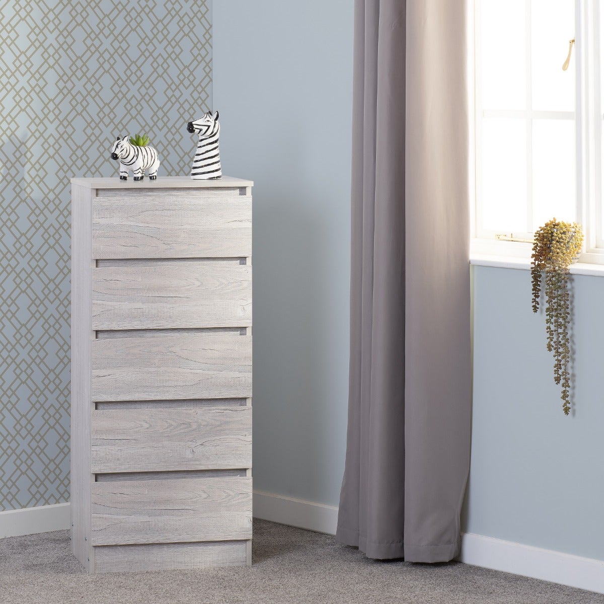 Malvern 5 Drawer Narrow Chest - Urban Snow - view 8