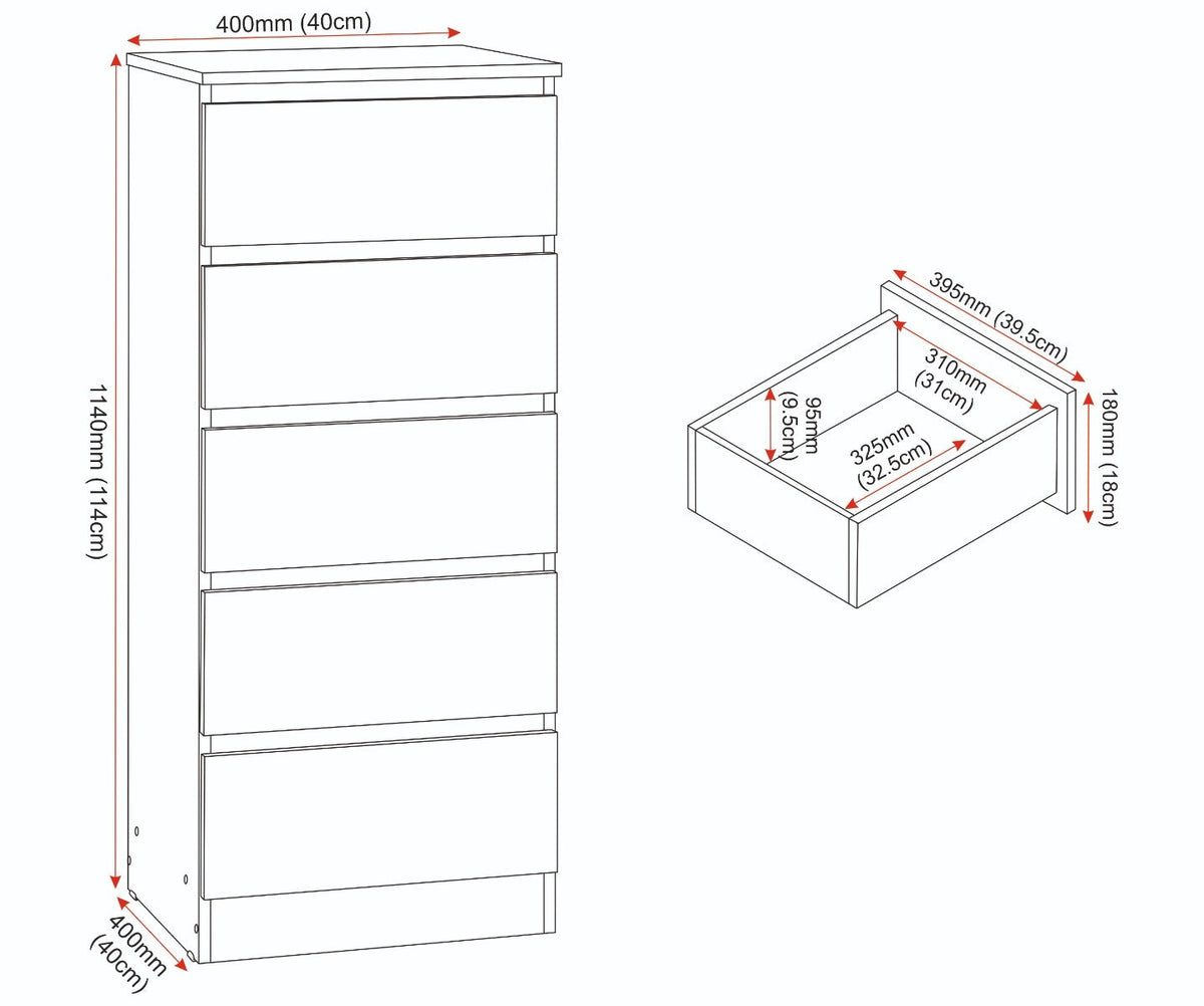 Malvern 5 Drawer Narrow Chest - Urban Snow - view 9