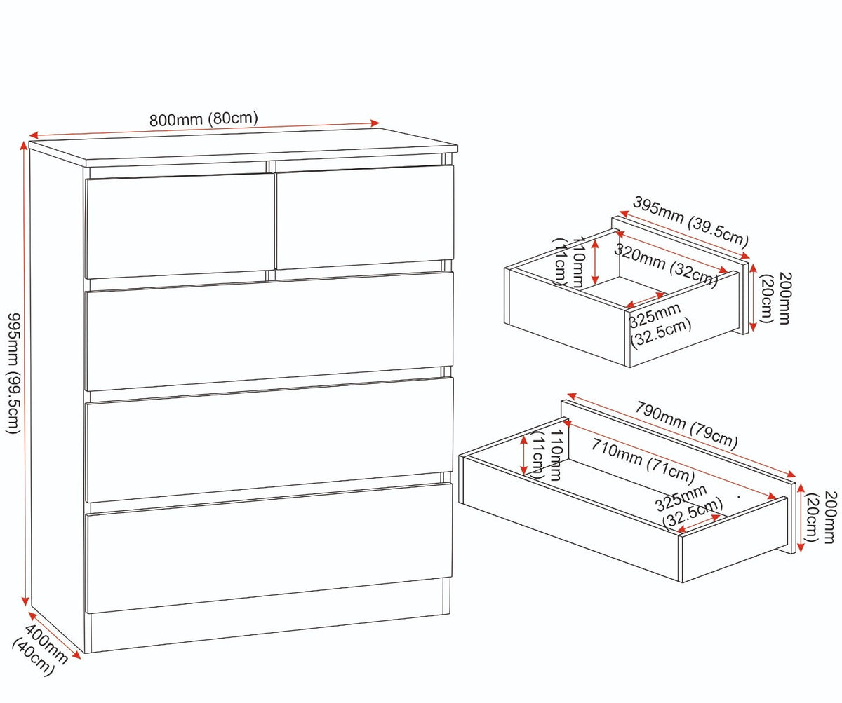 Malvern 3+2 Drawer Chest - Urban Snow - view 8