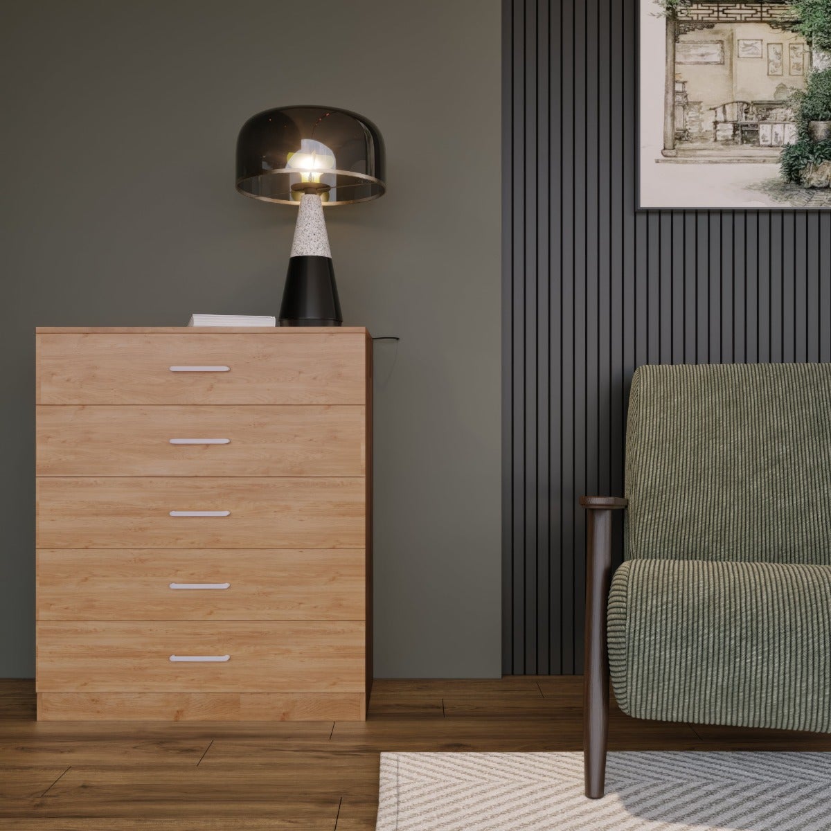 Dakota 5 Drawer Chest - Oak Effect - view 8