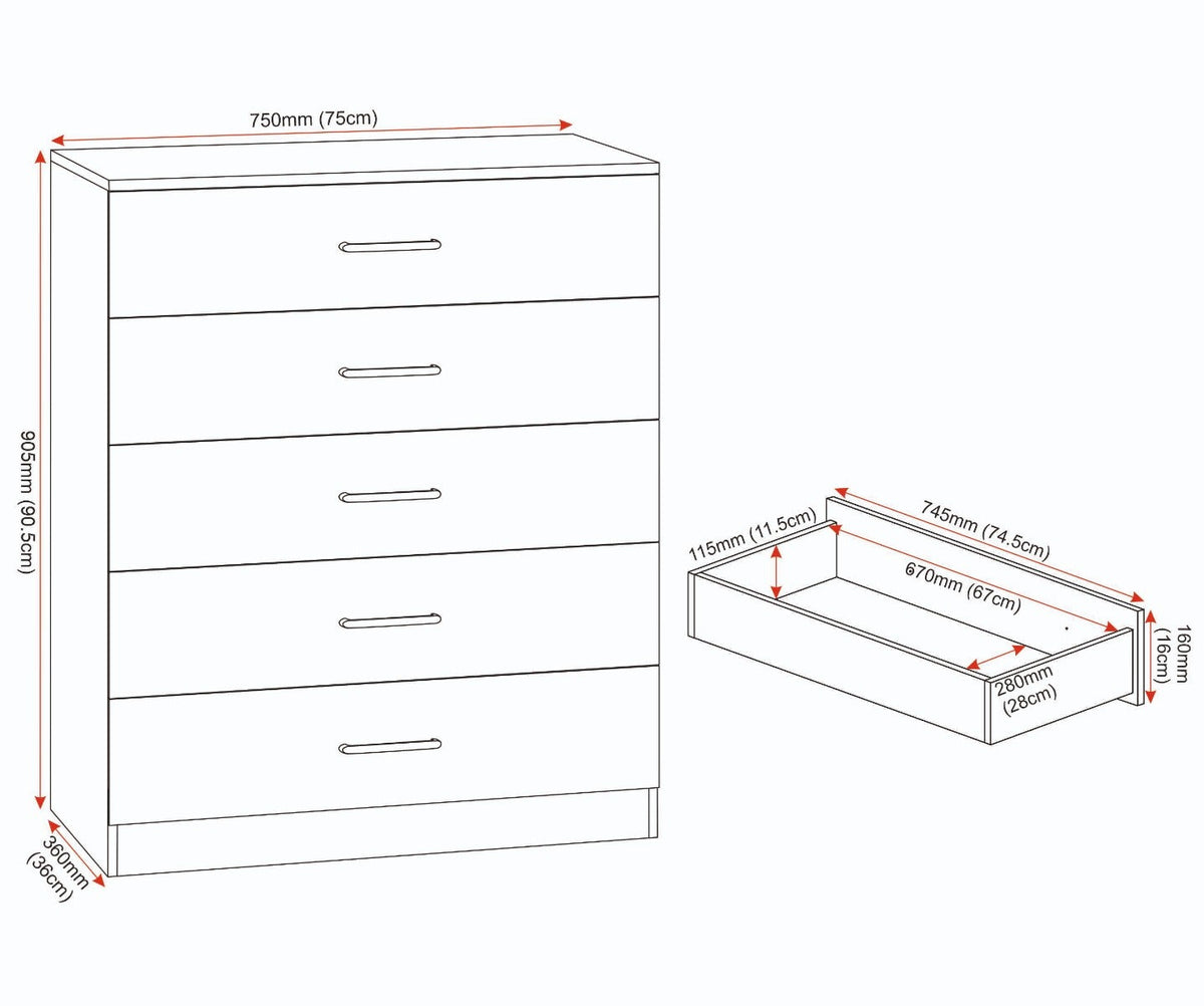 Dakota 5 Drawer Chest - Oak Effect - view 9