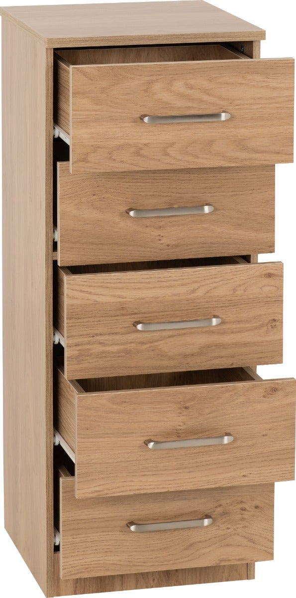 Dakota 5 Drawer Narrow Chest - Oak Effect - view 3