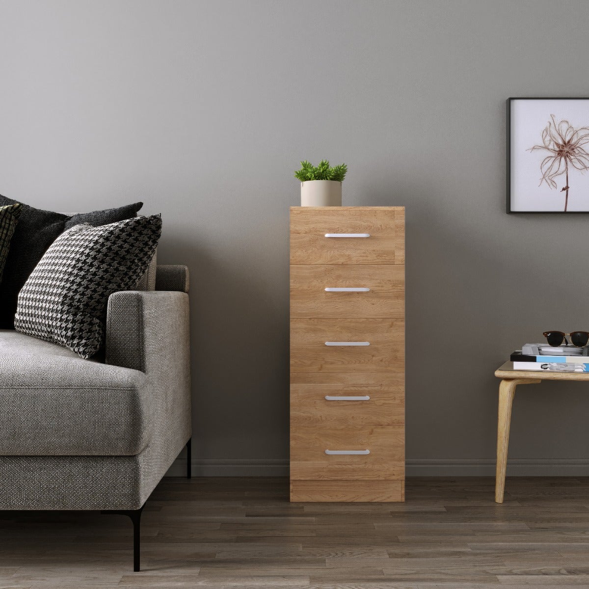 Dakota 5 Drawer Narrow Chest - Oak Effect - view 8