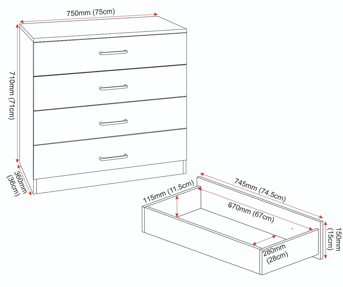 Dakota 4 Drawer Chest - White - view 9