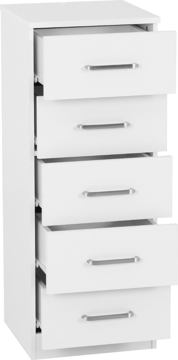 Dakota 5 Drawer Narrow Chest - White - view 3