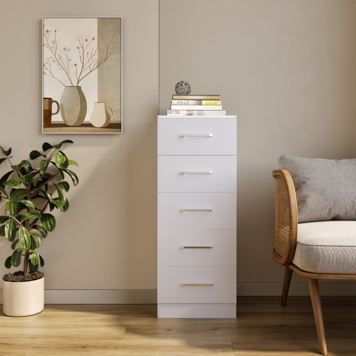 Dakota 5 Drawer Narrow Chest - White - view 8
