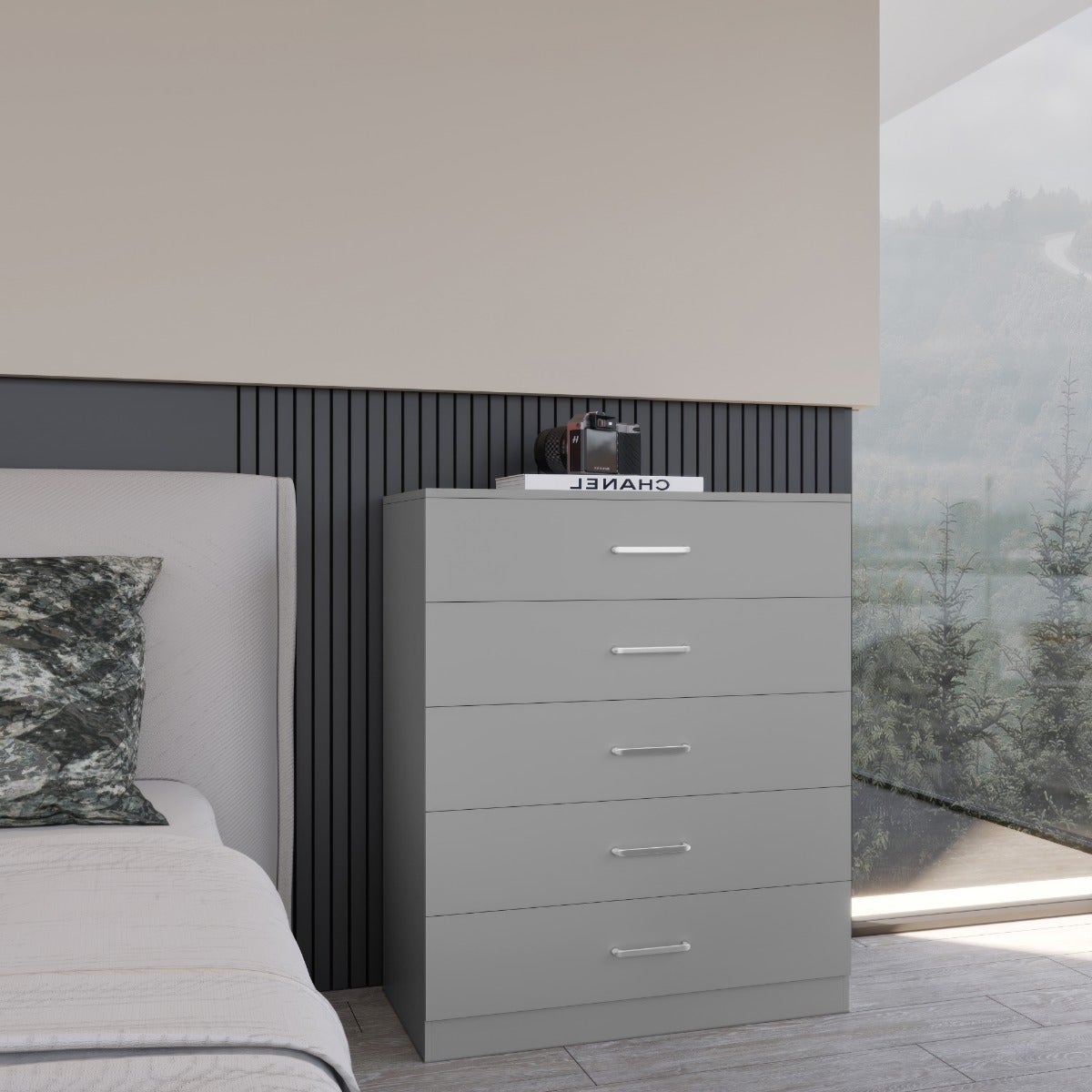 Dakota 5 Drawer Chest - Light Grey - view 8