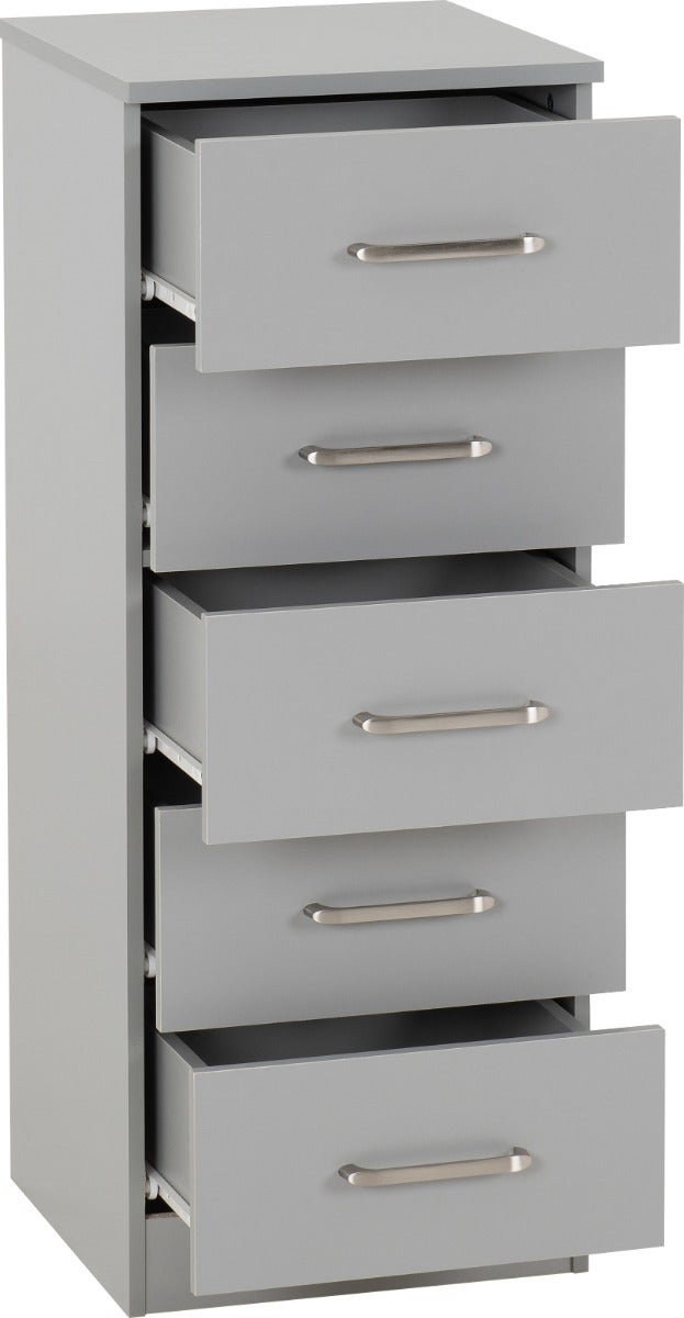 Dakota 5 Drawer Narrow Chest - Light Grey - view 3